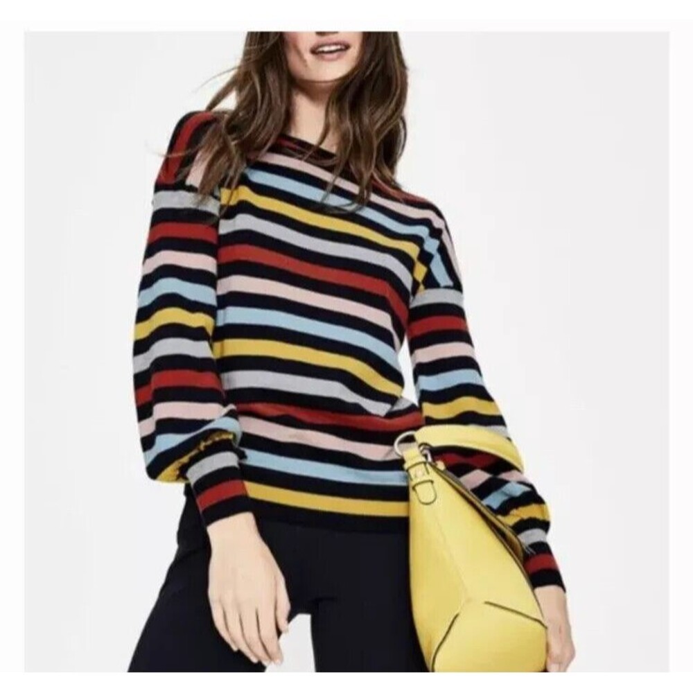 BODEN Women’s Striped Sweater Wool Cotton MURIEL Volume Sleeve Thin Knit Size L